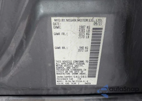 2015 Nissan Altima 3.5 Sl z USA, uszkodzony, nr VIN 1N4BL3AP8FC581581